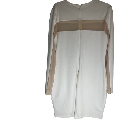 GUESS Women's Colorblock Mini Dress XL Long Sleeve White Nude Mesh Panel - Picture 5 of 11